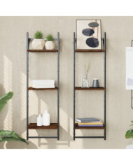 Étagères murales à 3 niveaux avec barres 2 pcs chêne marron | Mobilier & Déco