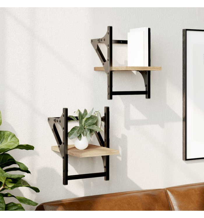 Étagères murales avec barres 2 pcs chêne sonoma 20x25x30 cm | Mobilier & Déco