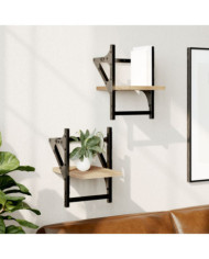 Étagères murales avec barres 2 pcs chêne sonoma 20x25x30 cm | Mobilier & Déco