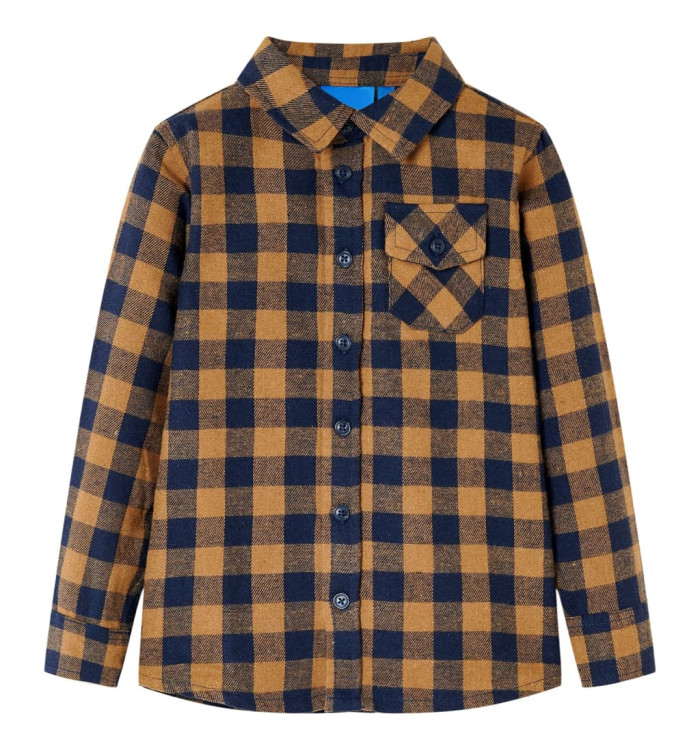 Chemise à carreaux pour enfants cognac et bleu 128 | Mobilier & Déco