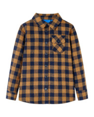 Chemise à carreaux pour enfants cognac et bleu 128 | Mobilier & Déco