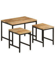 Tables basses gigognes 3pcs bois de manguier massif brut et fer | Mobilier & Déco