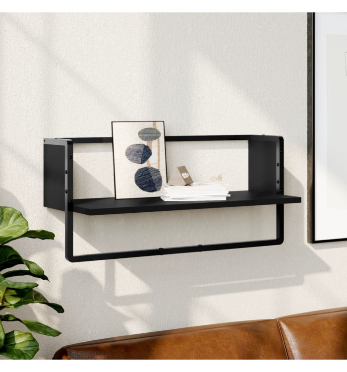 Étagère murale avec barre noir 65x25x30 cm | Mobilier & Déco