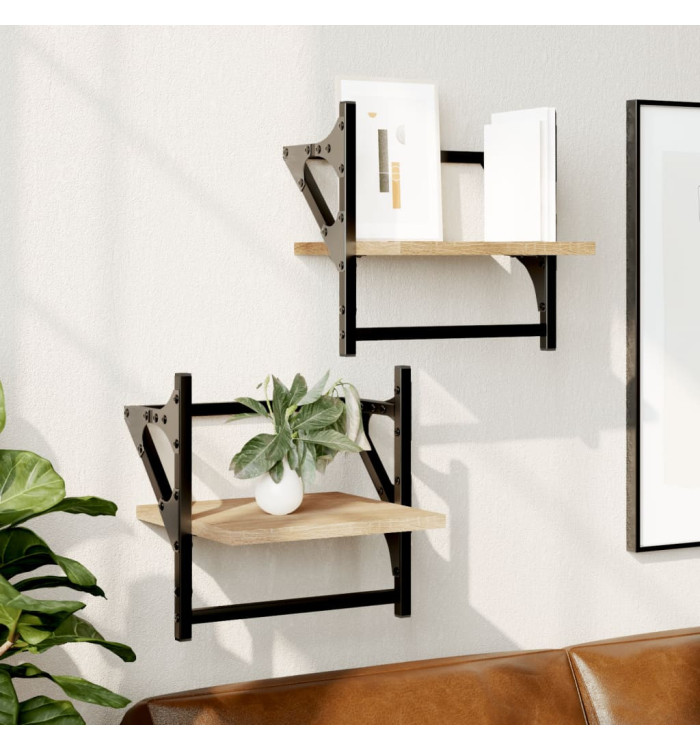 Étagères murales avec barres 2 pcs chêne sonoma 30x25x30 cm | Mobilier & Déco