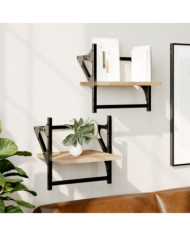 Étagères murales avec barres 2 pcs chêne sonoma 30x25x30 cm | Mobilier & Déco