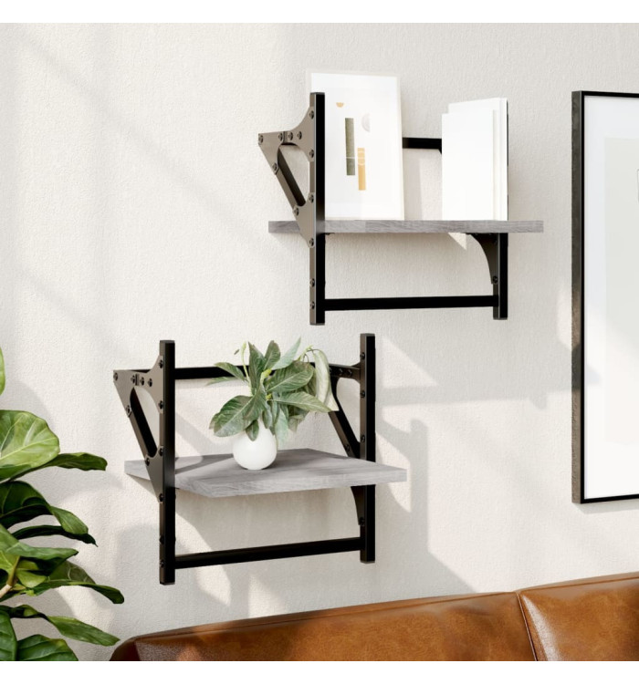 Étagères murales avec barres 2 pcs sonoma gris 30x25x30 cm | Mobilier & Déco