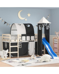 Rideaux pour lit mezzanine avec tunnel et tour blanc et noir | Mobilier & Déco