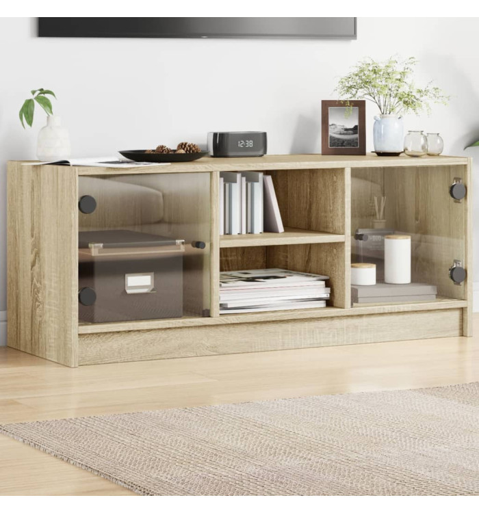 Meuble TV avec portes en verre chêne sonoma 102x37x42 cm | Mobilier & Déco