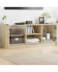 Meuble TV avec portes en verre chêne sonoma 102x37x42 cm | Mobilier & Déco