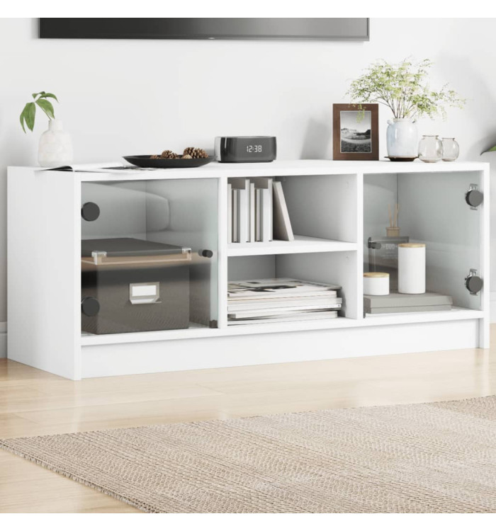 Meuble TV avec portes en verre blanc 102x37x42 cm | Mobilier & Déco