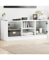 Meuble TV avec portes en verre blanc 102x37x42 cm | Mobilier & Déco