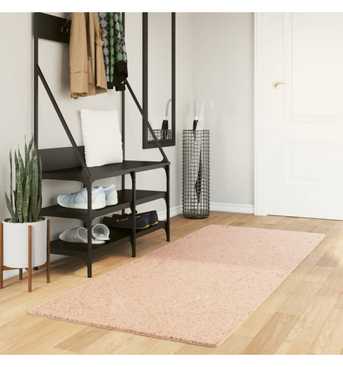 Tapis HUARTE à poils courts doux lavable rouge clair 80x200 cm | Mobilier & Déco