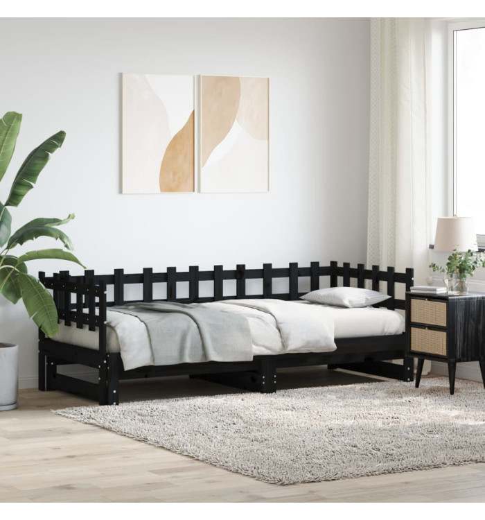 Lit coulissant sans matelas noir 2x(90x200) cm Bois massif | Mobilier & Déco