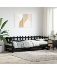 Lit coulissant sans matelas noir 2x(90x200) cm Bois massif | Mobilier & Déco
