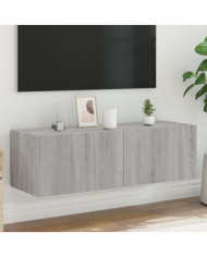 Meuble TV mural avec lumières LED sonoma gris 100x35x31 cm | Mobilier & Déco