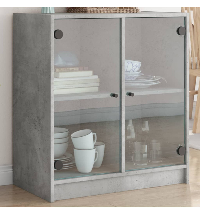 Armoire latérale avec portes en verre gris béton 68x37x75,5 cm | Mobilier & Déco