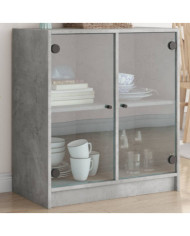 Armoire latérale avec portes en verre gris béton 68x37x75,5 cm | Mobilier & Déco