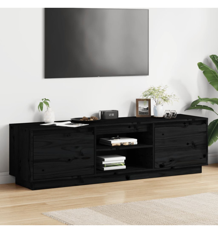 Meuble TV Noir 140x35x40 cm Bois de pin massif | Mobilier & Déco