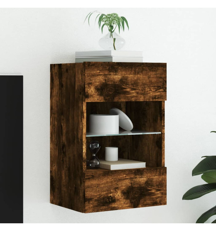 Meuble TV mural avec lumières LED chêne fumé 40x30x60,5 cm | Mobilier & Déco