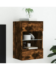 Meuble TV mural avec lumières LED chêne fumé 40x30x60,5 cm | Mobilier & Déco