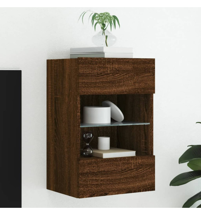 Meuble TV mural avec lumières LED chêne marron 40x30x60,5 cm | Mobilier & Déco