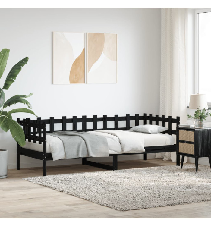 Lit de jour sans matelas noir 80x200 cm bois de pin massif | Mobilier & Déco