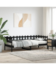 Lit de jour sans matelas noir 80x200 cm bois de pin massif | Mobilier & Déco