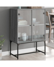 Armoire latérale avec portes en verre sonoma gris 69x37x100 cm | Mobilier & Déco