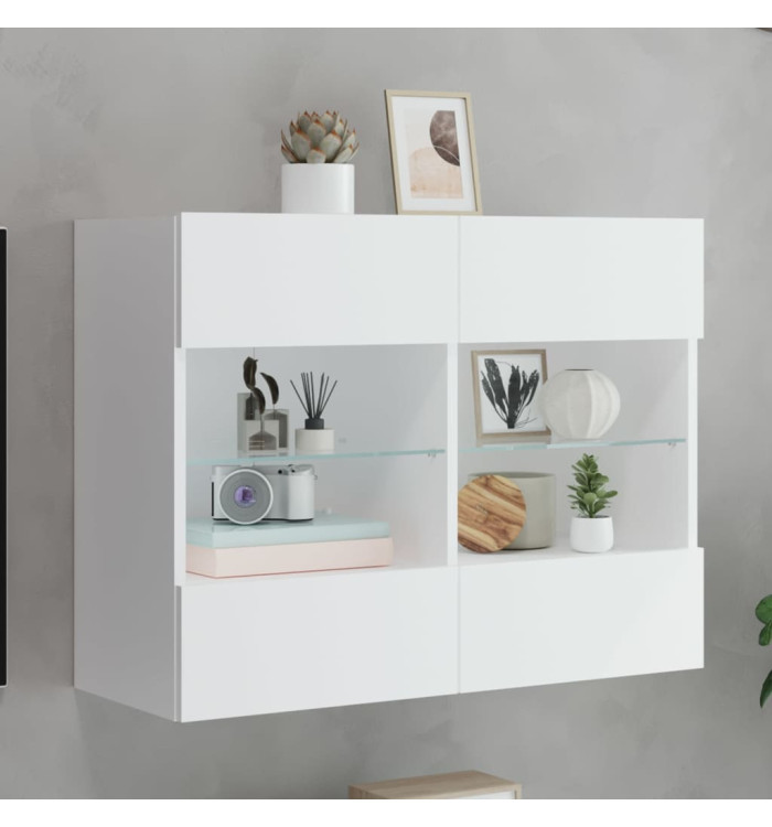 Meuble TV mural avec lumières LED blanc 78,5x30x60,5 cm | Mobilier & Déco