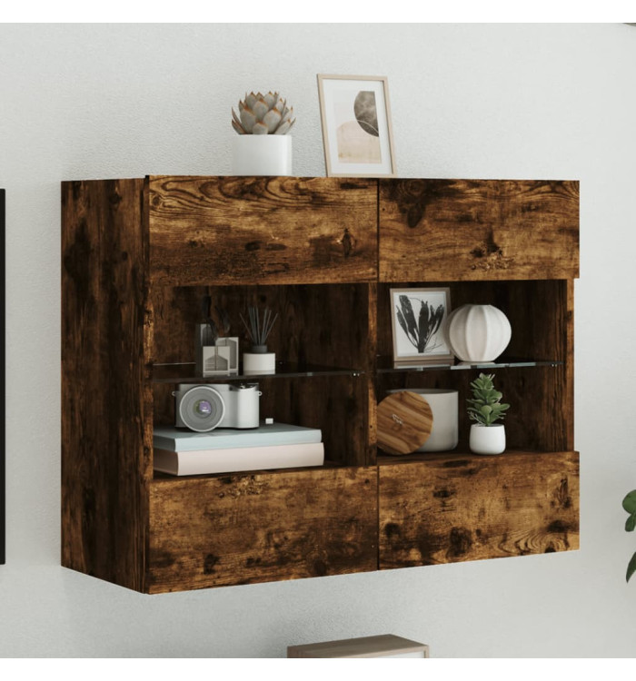 Meuble TV mural avec lumières LED chêne fumé 78,5x30x60,5 cm | Mobilier & Déco