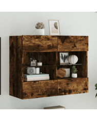 Meuble TV mural avec lumières LED chêne fumé 78,5x30x60,5 cm | Mobilier & Déco