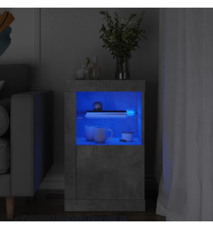 Armoire latérale avec lumières LED gris béton bois d'ingénierie | Mobilier & Déco