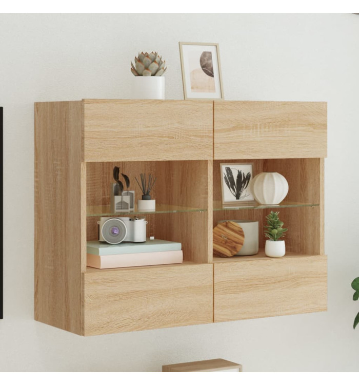 Meuble TV mural avec lumières LED chêne sonoma 78,5x30x60,5 cm | Mobilier & Déco