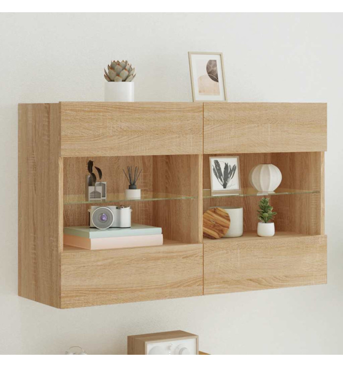 Meuble TV mural avec lumières LED chêne sonoma 98,5x30x60,5 cm | Mobilier & Déco