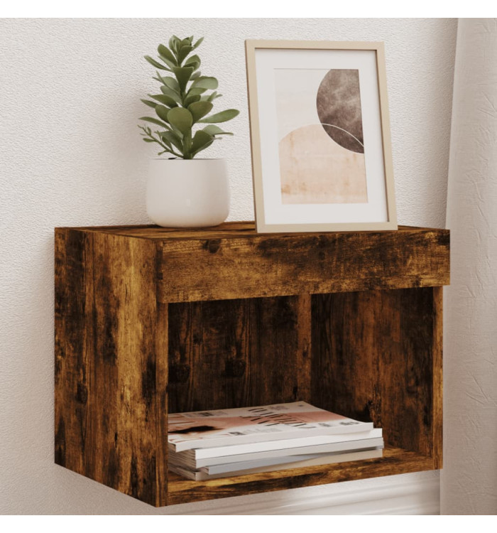 Tables de chevet murales avec lumières LED 2 pcs chêne fumé | Mobilier & Déco