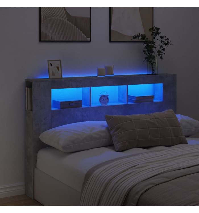 Tête de lit à LED gris béton 160x18,5x103,5cm bois d'ingénierie | Mobilier & Déco