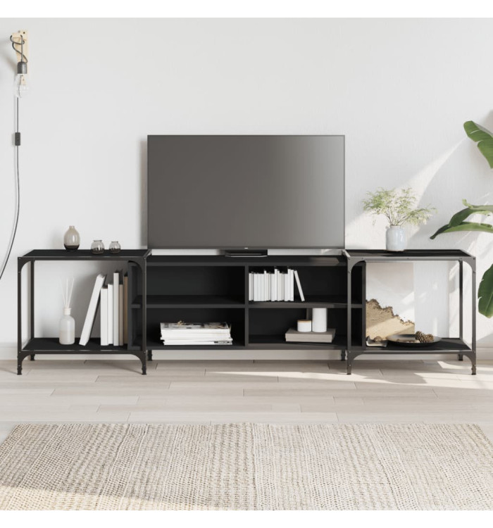 Meuble TV noir 203x37x50 cm bois d'ingénierie | Mobilier & Déco