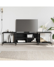 Meuble TV noir 203x37x50 cm bois d'ingénierie | Mobilier & Déco