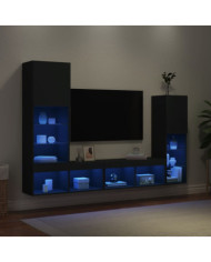 Unités murales TV avec LED 4 pcs noir bois d'ingénierie | Mobilier & Déco