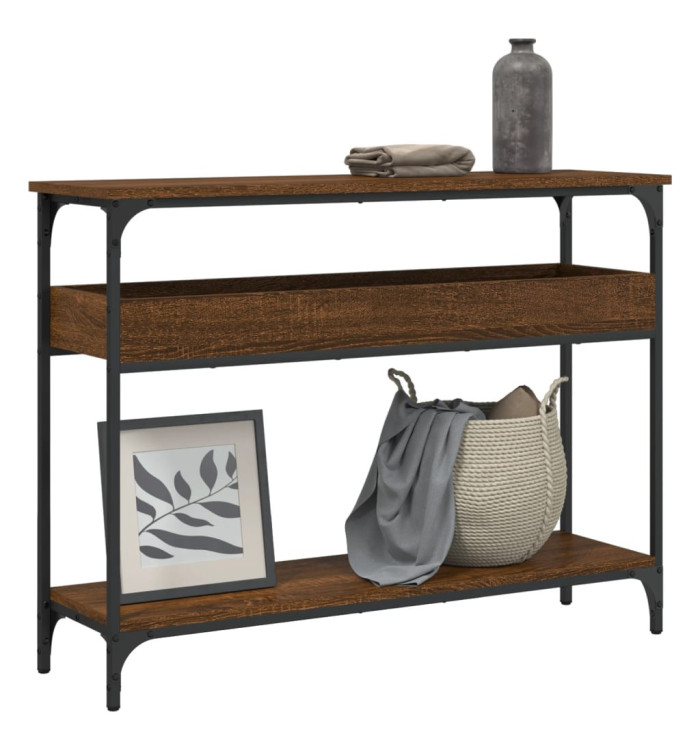 Table console avec étagère chêne marron 100x29x75 cm | Mobilier & Déco