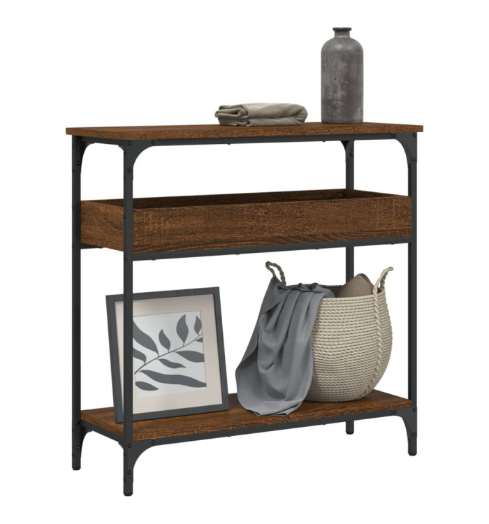 Table console avec étagère chêne marron 75x29x75 cm | Mobilier & Déco