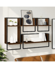 Ensemble d'étagères murales avec barres 4 pcs chêne marron | Mobilier & Déco