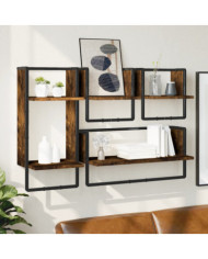 Ensemble d'étagères murales avec barres 4 pcs chêne fumé | Mobilier & Déco