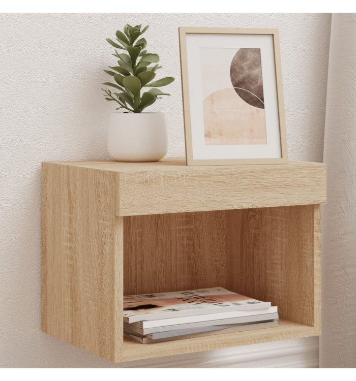 Table de chevet murale avec lumières LED chêne sonoma | Mobilier & Déco
