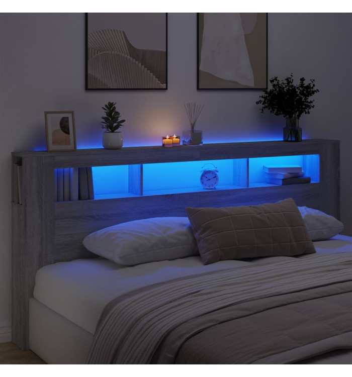 Tête de lit à LED sonoma gris 220x18,5x103,5 cm bois ingénierie | Mobilier & Déco