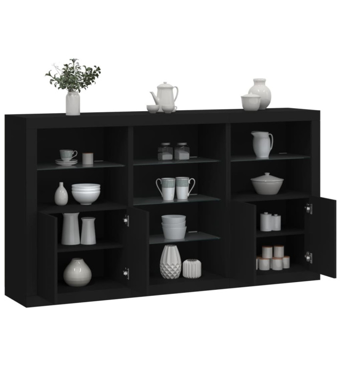 Buffet avec lumières LED noir 181,5x37x100 cm | Mobilier & Déco