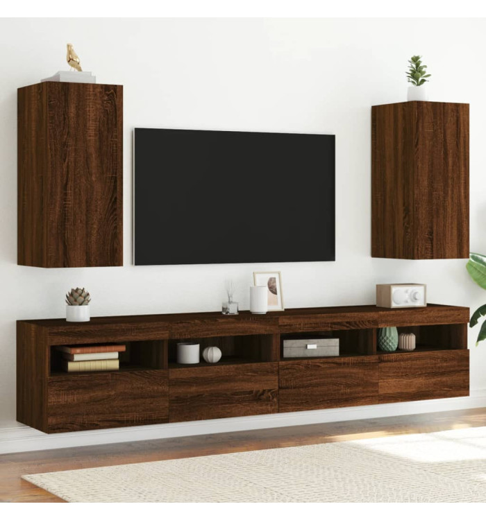Meubles TV muraux lumières LED 2 pcs chêne marron 30,5x35x70 cm | Mobilier & Déco