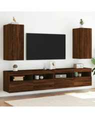 Meubles TV muraux lumières LED 2 pcs chêne marron 30,5x35x70 cm | Mobilier & Déco