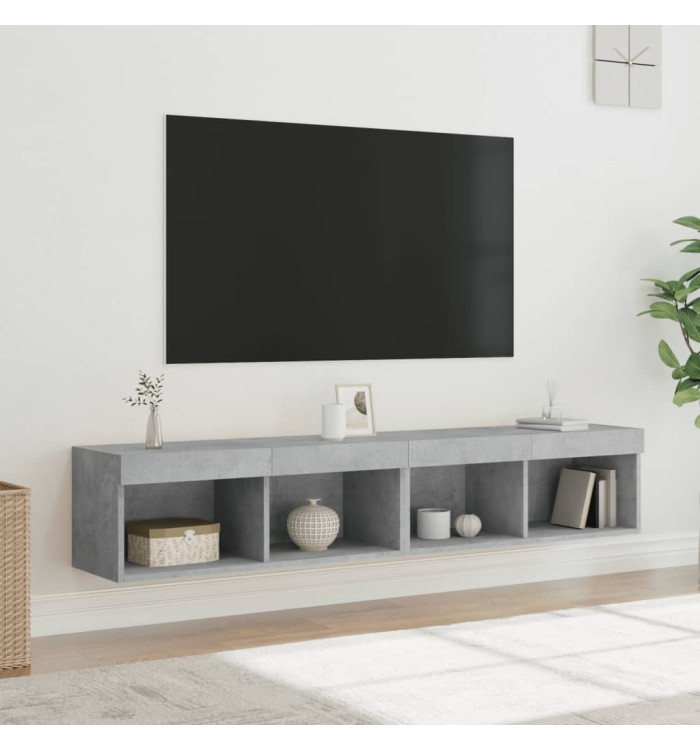 Meubles TV avec lumières LED 2 pcs gris béton 80x30x30 cm | Mobilier & Déco