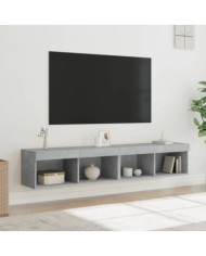 Meubles TV avec lumières LED 2 pcs gris béton 80x30x30 cm | Mobilier & Déco